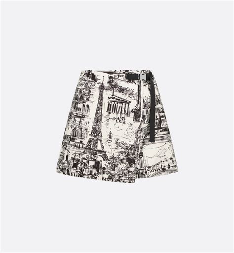 Skort White and Black Technical Taffeta Jacquard with Paris